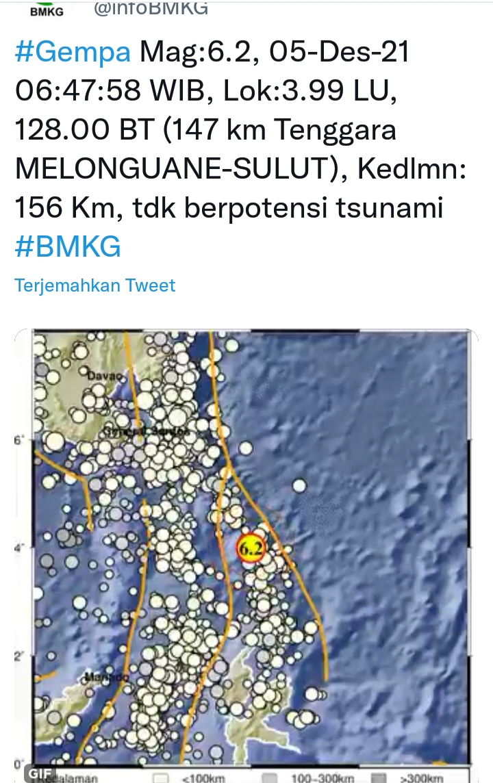 Gempa Magnitudo 6,2 Guncang Sulut