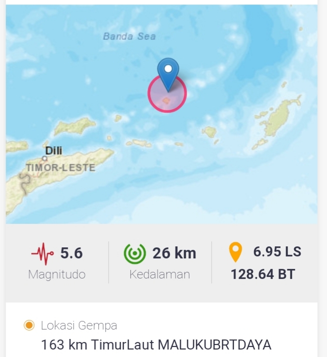 Maluku Diguncang Gempa Magnitudo 5,6, Tak Berpotensi Tsunami