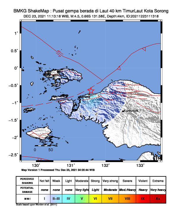 Sorong Diguncang Gempa Magnitudo 4,5