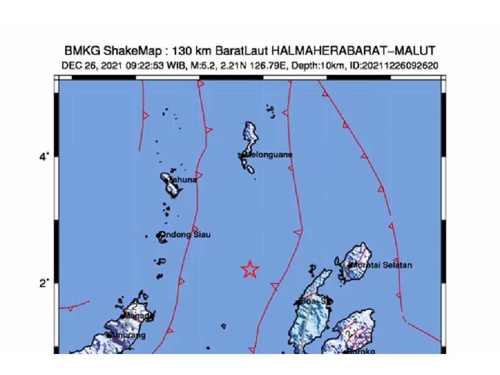 Gempa Bumi 5,2 M Guncang Maluku Utara, Tidak Berpotensi Tsunami
