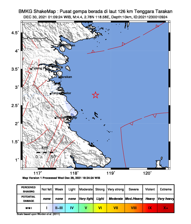 Tarakan Diguncang Gempa Berkekuatan Magnitudo 4.4