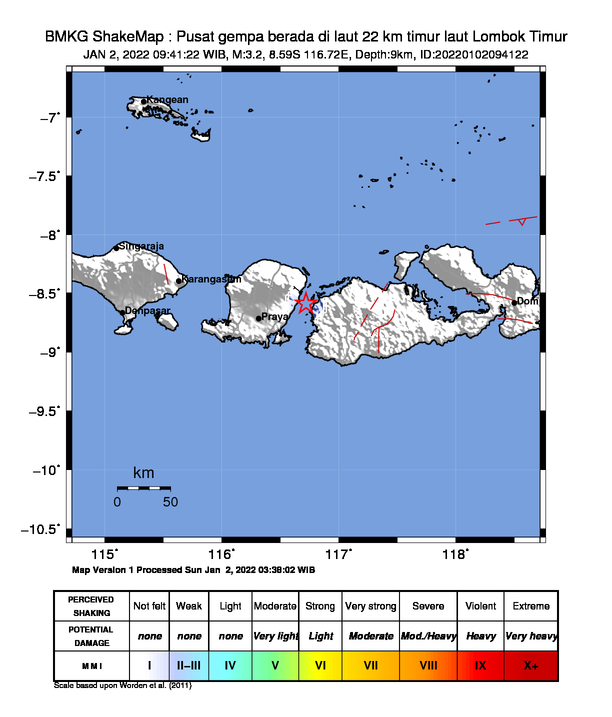 Lombok Timur Diguncang Gempa Bermagnitudo 3.2