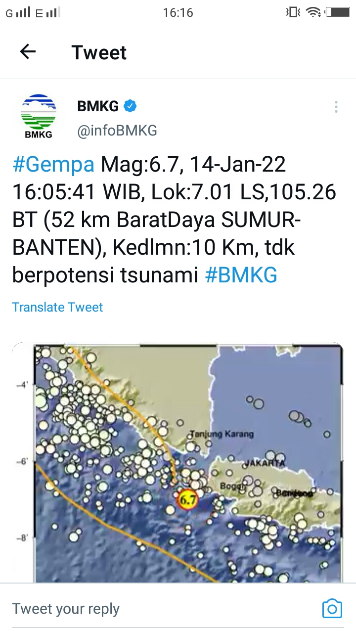 Gempa Bumi 6,7 M di Banten, Terasa hingga Jakarta dan Lampung
