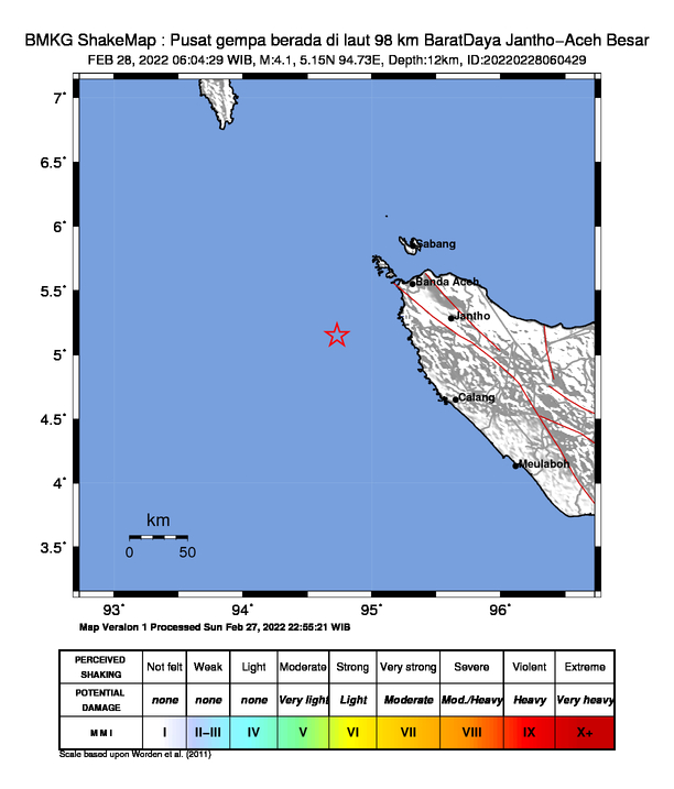 Aceh Besar Diguncang Gempa Bermagnitudo 4.1