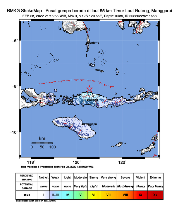 Gempa Bermagnitudo 4.9 Guncang Kota Ruteng, Getarannya Dirasakan Hingga Pulau Sumba