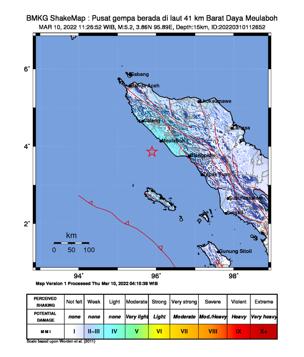 Gempa Bumi 5,2 M di Meulaboh, Aceh Tidak Berpotensi Smong
