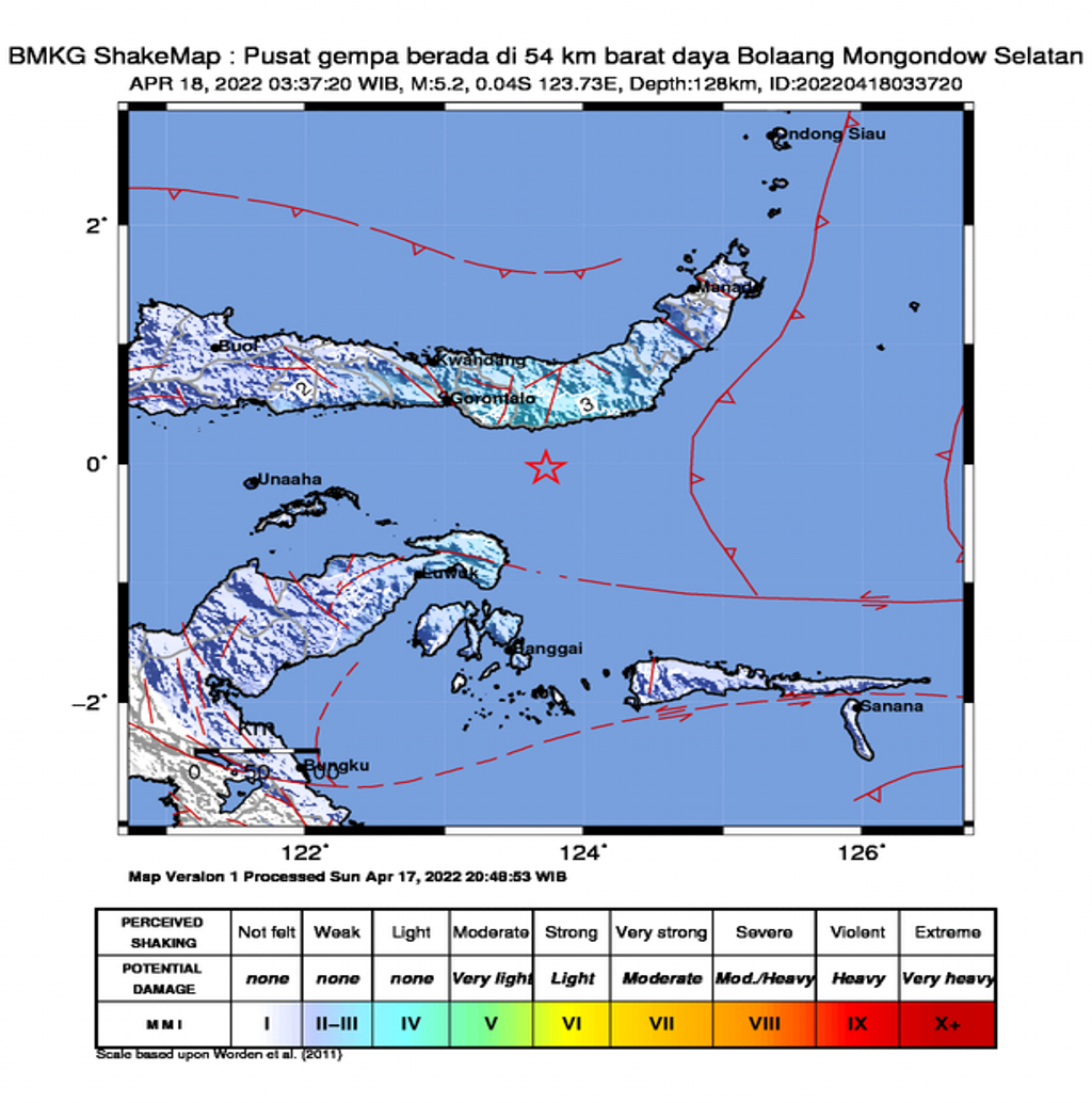 BMKG: Bolaang Mongondow Selatan Diguncang Gempa Bumi Magnitudo 5.2
