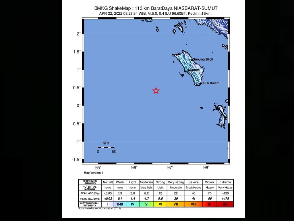 Gempa Magnitudo 5,0 Mengguncang Nias Barat, Tak Berpotensi Tsunami