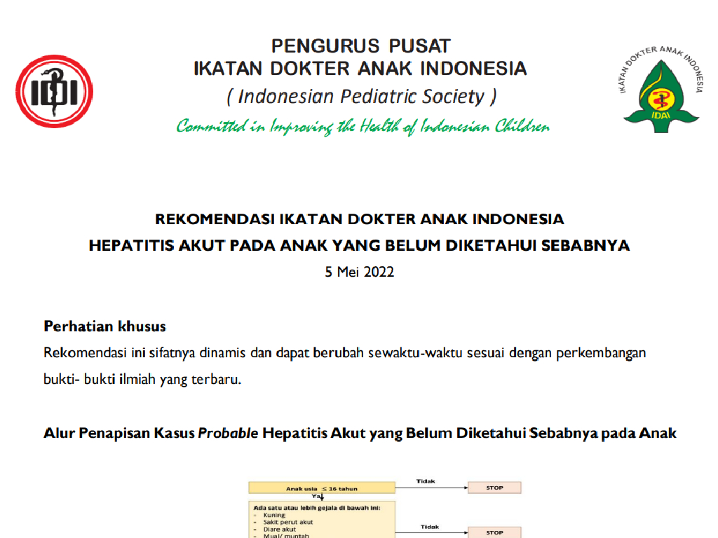 IDAI Terbitkan Rekomendasi Tata Laksana Penanganan Penyakit Hepatitis Akut pada Anak