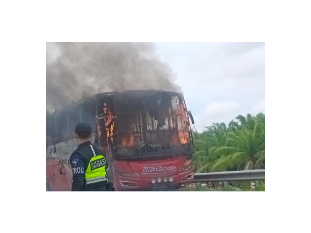 Bus Makmur Terbakar di Jalan Tol Sergai Sumut, Tak Ada Korban Jiwa