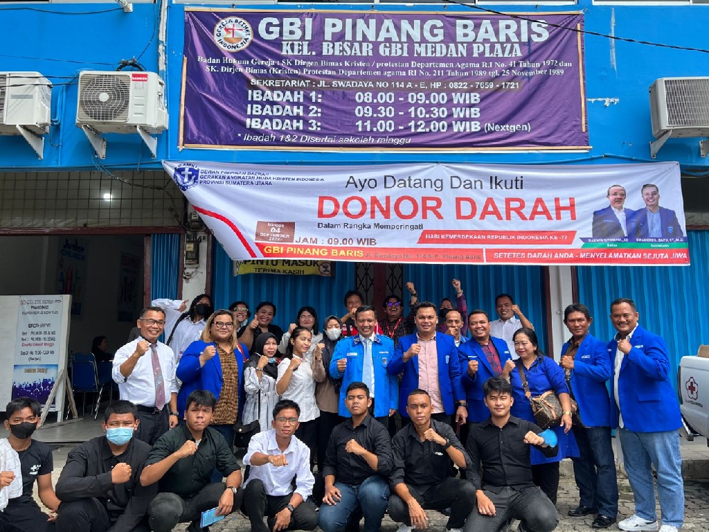 Peringati HUT ke-77 RI, DPD GAMKI Sumut Gelar Donor Darah di GBI Pinang Baris Medan