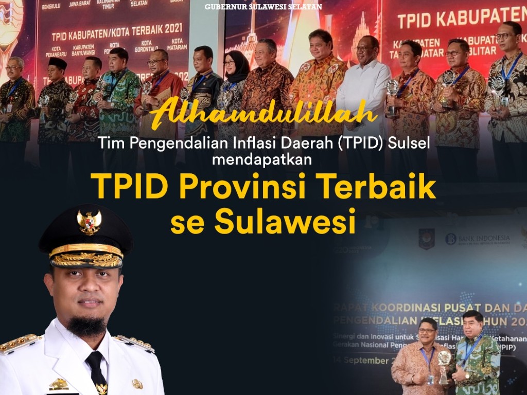Sulsel Terpilih Sebagai TPID Provinsi Terbaik di Wilayah Sulawesi