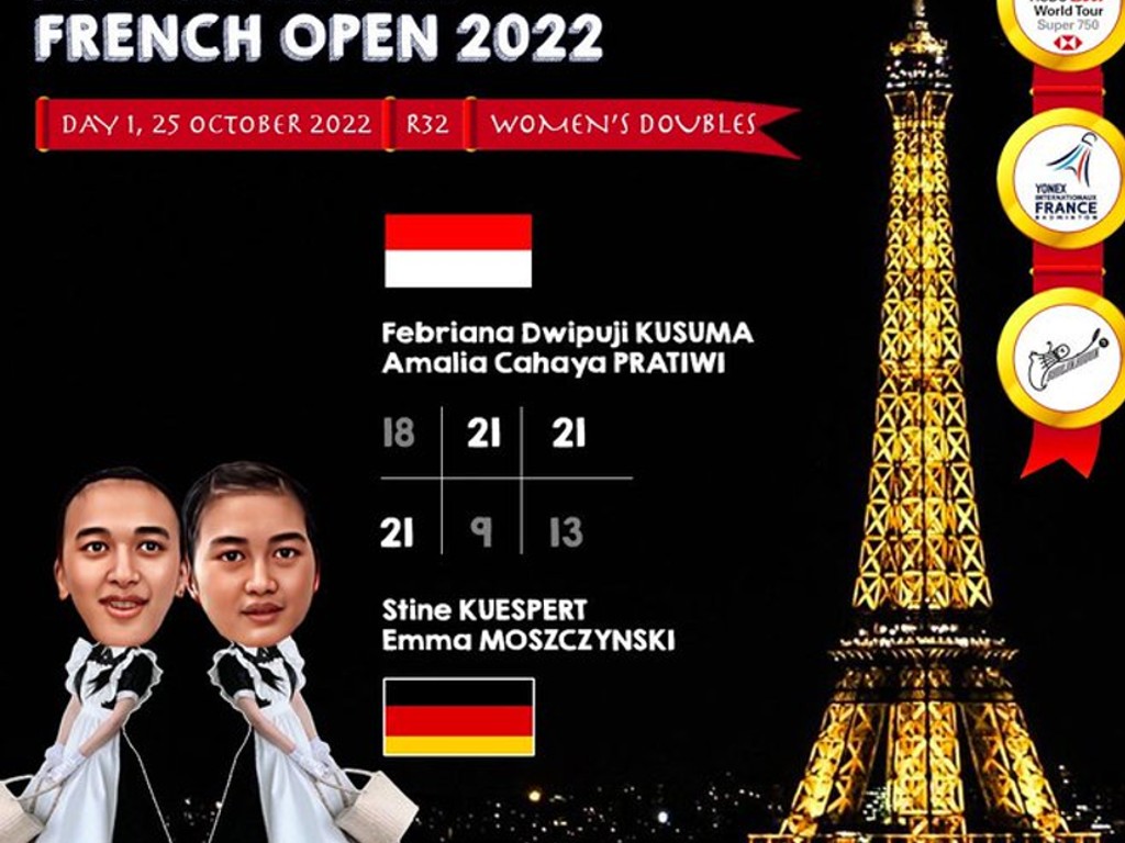 French Open 2022: The Daddies dan Apriyani/Fadia Tumbang, Jojo Menang