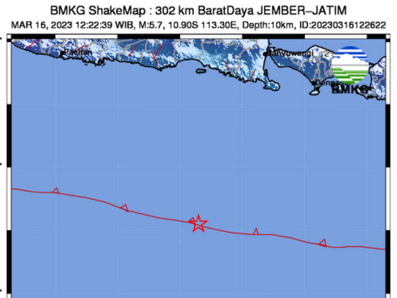 Gempa M 5.7 Goyang Jember Jawa Timur