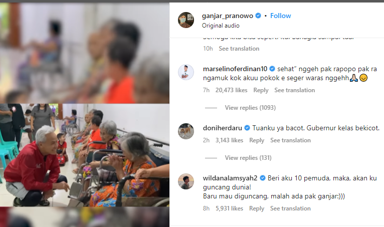 Instagram Diserbu Netizen Gegara Tolak Israel di Piala Dunia U20, Ganjar Pranowo Cuek