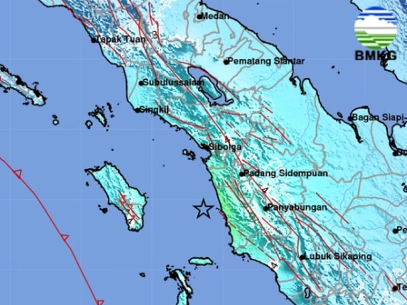 Gempa M 6.4 di Padang Sidempuan Sumatra Utara