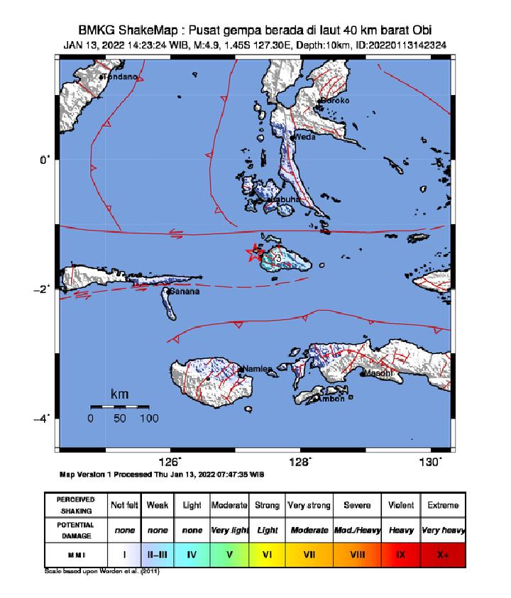 Pulau Obi di Halmahera Selatan Diguncang Gempa Bermagnitudo 4.9