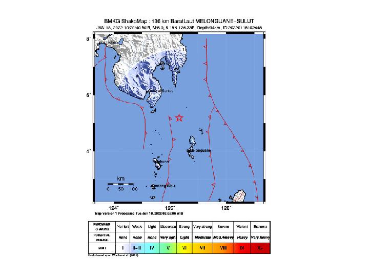 Gempa 5.0 Magnitudo Guncang Sulut, BMKG: Waspada Gempa Susulan