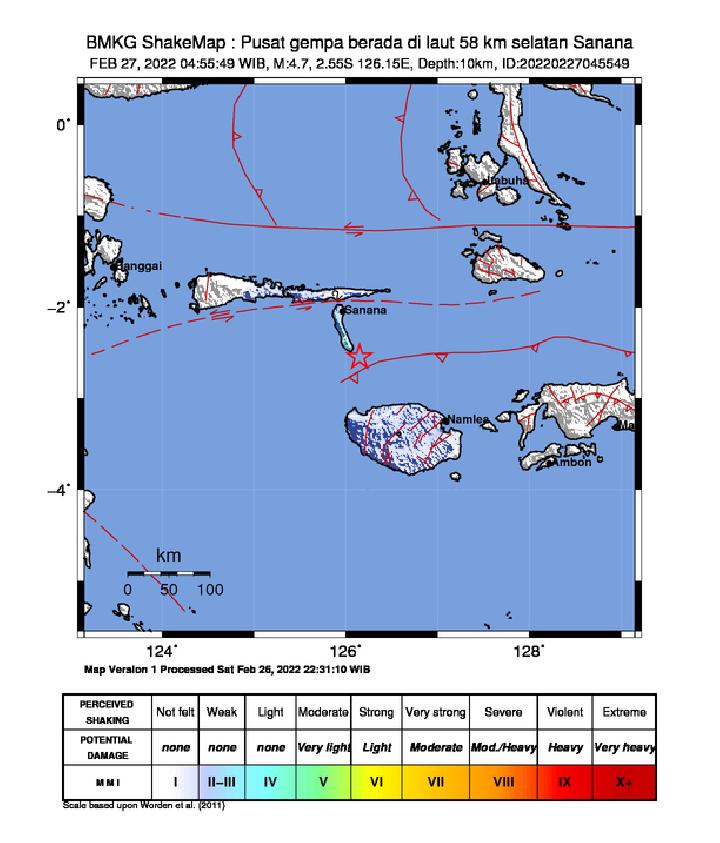 Maluku Utara Diguncang Gempa Bermagnitudo 4.7