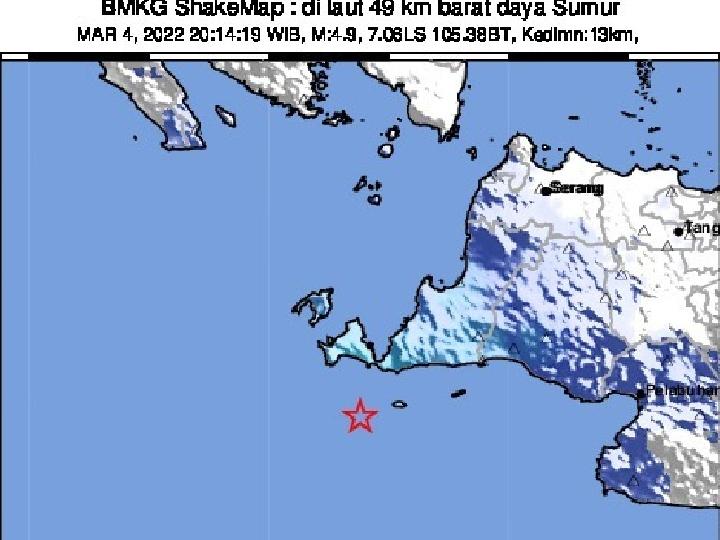 Gempa M4,9 Goyang Pandeglang Banten, Tidak Berpotensi Tsunami