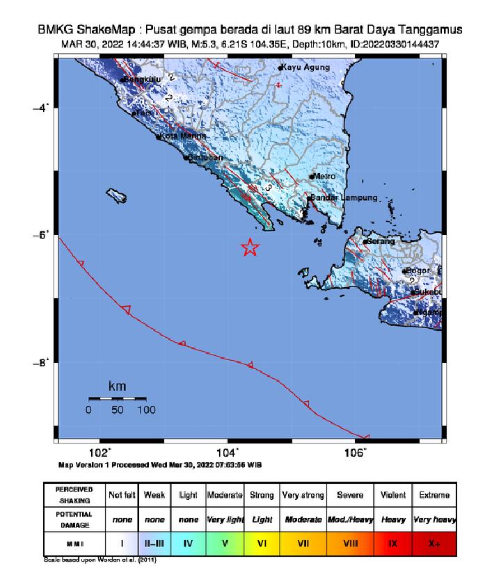 Tanggamus Lampung Diguncang Gempa Bumi Magnitudo 5,3