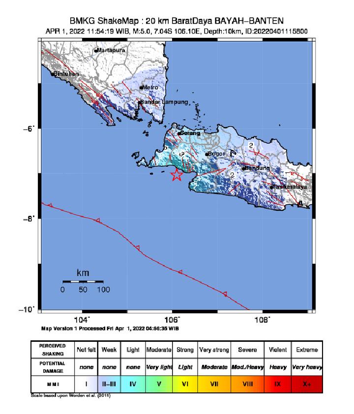 Terkini, Gempa Bumi Magnitudo 5.0 Guncang Bayah Banten