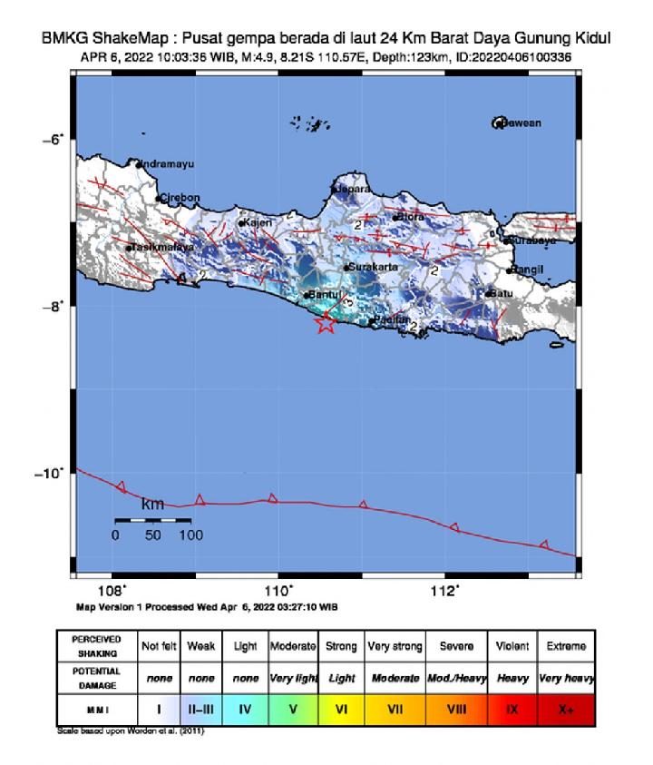 Gunung Kidul Diguncang Gempa Bumi Bermagnitudo 4.9, Terasa Hingga ke Jatim