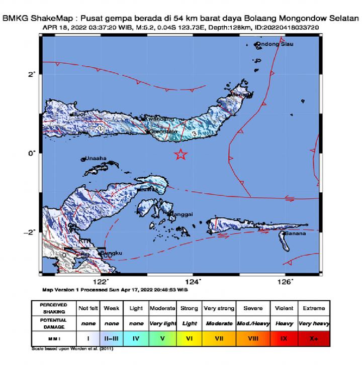 BMKG: Bolaang Mongondow Selatan Diguncang Gempa Bumi Magnitudo 5.2