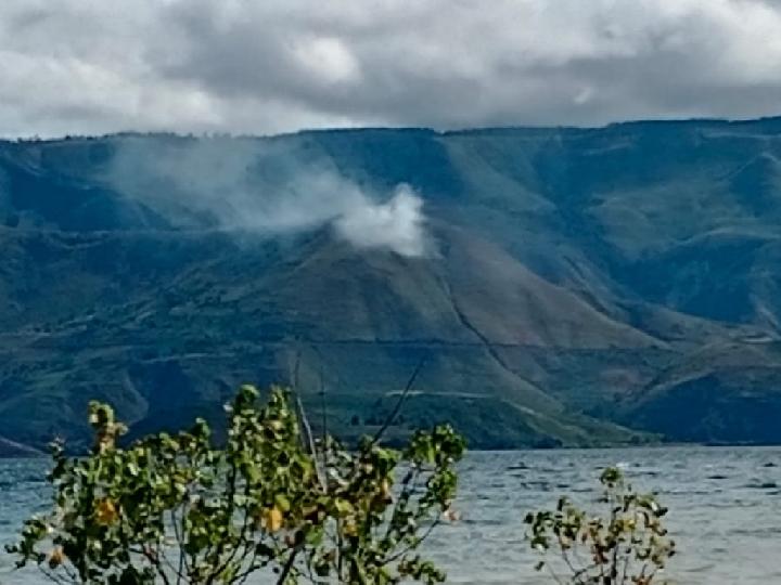 Asap Tebal Membubung dari Perbukitan Kawasan Hutan Tele Samosir