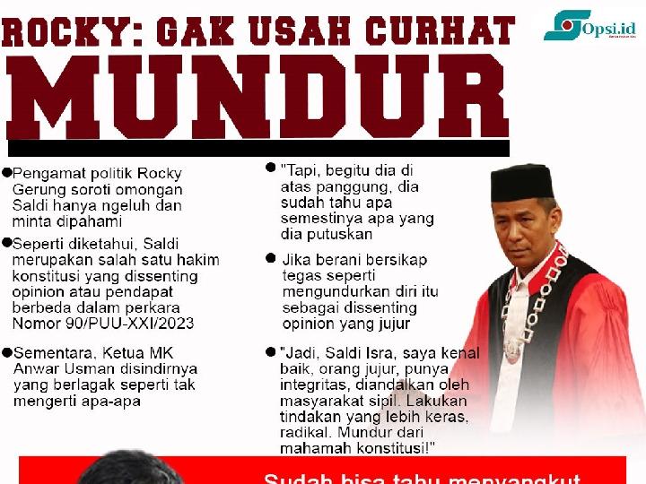 Rocky Gerung ke Saldi Isra: Gak Usah Curhat, Mundur