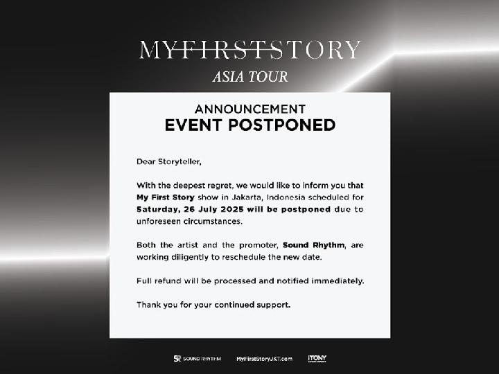 Konser My First Story di Jakarta Resmi Ditunda, Sound Rhythm Buka Suara