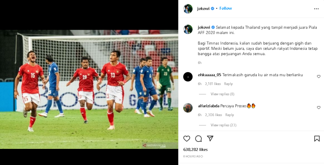 Timnas Gagal Juara Piala AFF 2020, Ini Pesan Presiden Jokowi Timnas Gagal Juara Piala AFF 2020, Ini Pesan Presiden Jokowi