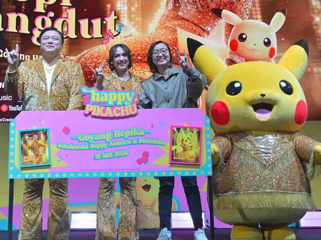 Happy Asmara dan Pikachu Berkolaborasi Rilis Lagu Kopi Dangdut ver. Goyang HEPIKA Suasana konferensii pers perilisan single kolaborasi Happy Asmara dengan Pikachu dalam video musik Kopi Dangdut ver. Goyang HEPIKA. (Foto: Istimewa)