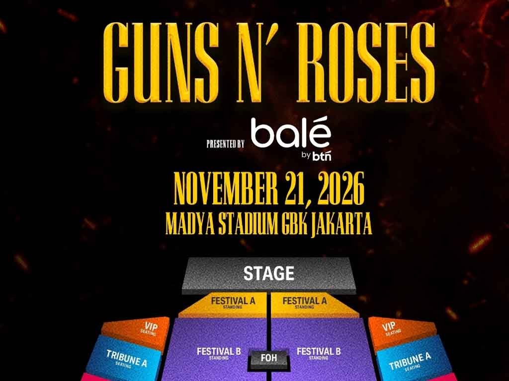 Daftar Harga Tiket Konser Guns N’ Roses Jakarta 2026 Sesuai Kategori Poster daftar harga tiket konser Guns N' Roses di Jakarta 2026. (Foto: Istimewa)