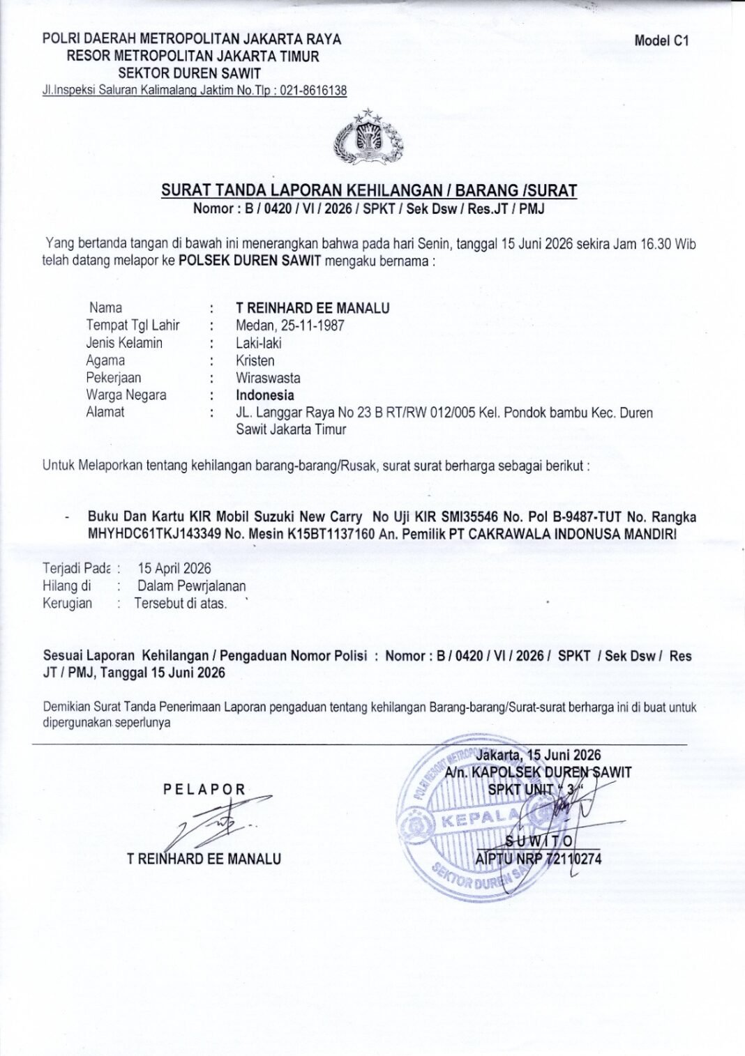 Info Kehilangan Buku KIR Nopol B 9487 TUT Info Kehilangan Buku KIR Nopol B 9487 TUT