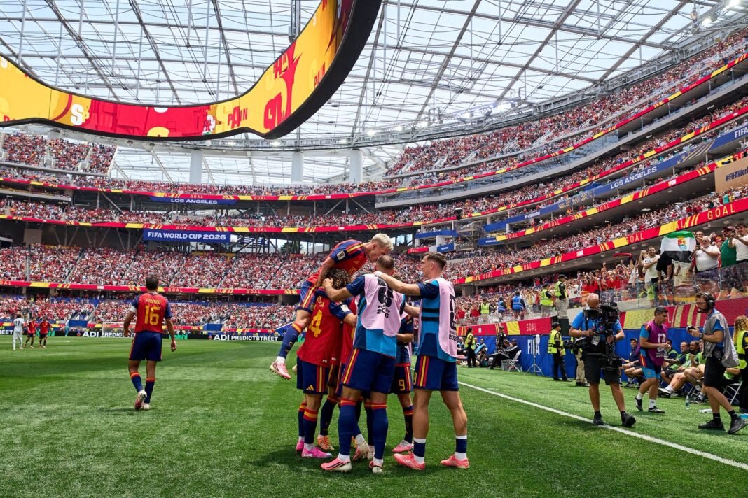 Hasil Spanyol vs Austria 3-0: La Roja Lolos ke 16 Besar Piala Dunia 2026 Spanyol lolos ke 16 besar Piala dunia 2026 usai kalahkan Austria 3-0. (Foto: X/@cursedlily83)