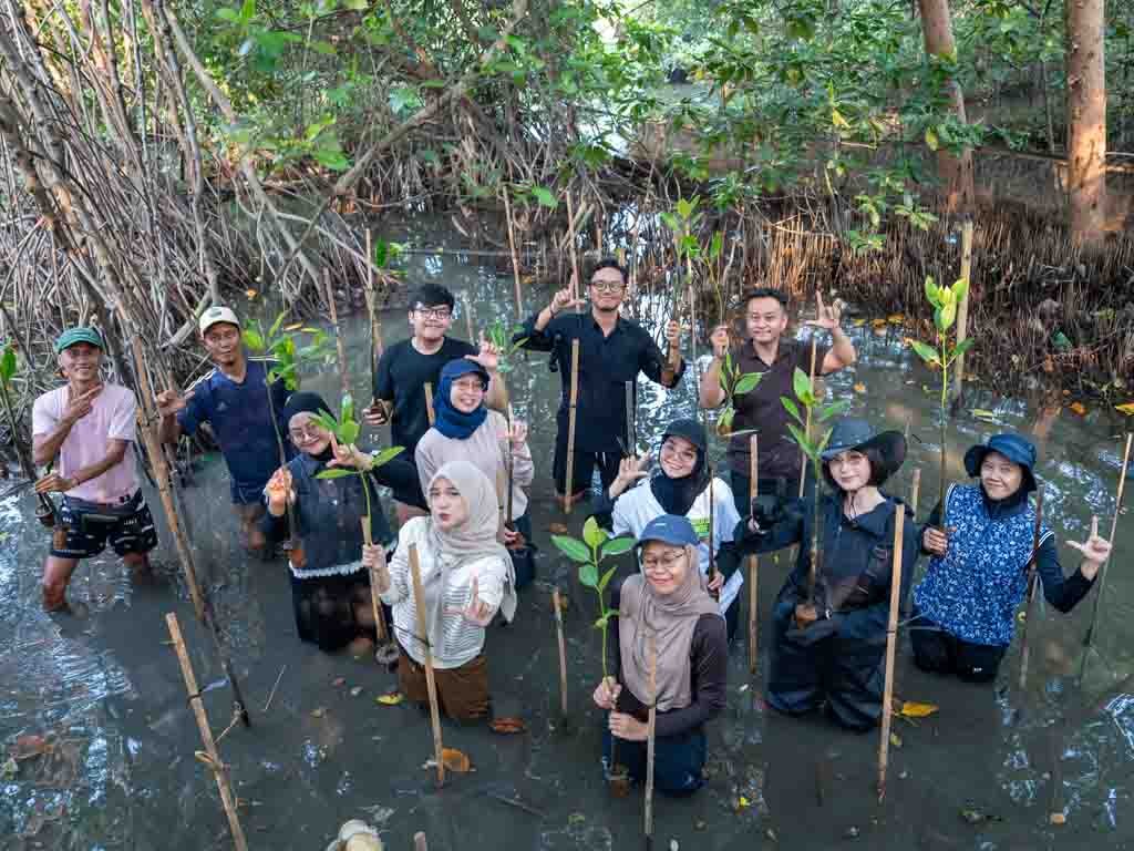LindungiHutan dan Tamara Dai Wujudkan Pelestarian Pesisir Lewat Penanaman Mangrove di PIK Dokumentasi aksi penanaman 100 bibit mangrove di Ekowisata Mangrove PIK. (Foto: Istimewa)